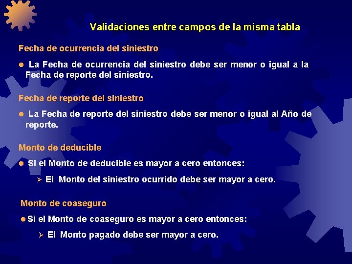 Validaciones entre campos de la misma tabla Fecha de ocurrencia del siniestro l La