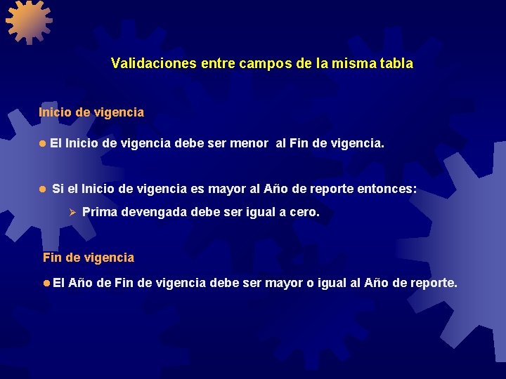 Validaciones entre campos de la misma tabla Inicio de vigencia l El Inicio de