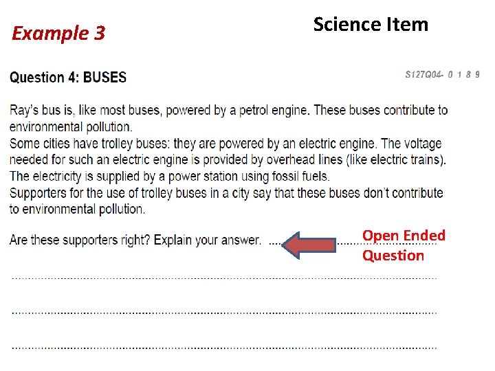 Example 3 Science Item Open Ended Question 