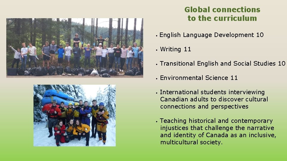 Global connections to the curriculum · English Language Development 10 · Writing 11 ·