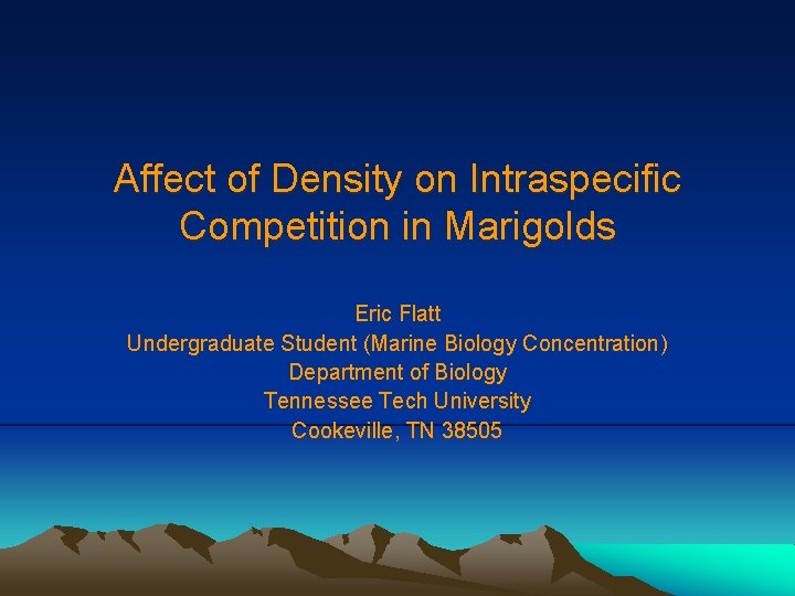 Affect of Density on Intraspecific Competition in Marigolds Eric Flatt Undergraduate Student (Marine Biology