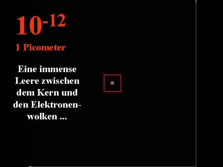 -12 10 1 Picometer Eine immense Leere zwischen dem Kern und den Elektronenwolken. .