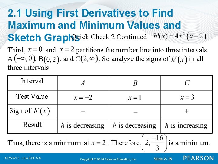 2. 1 Using First Derivatives to Find Maximum and Minimum Values and Quick Check