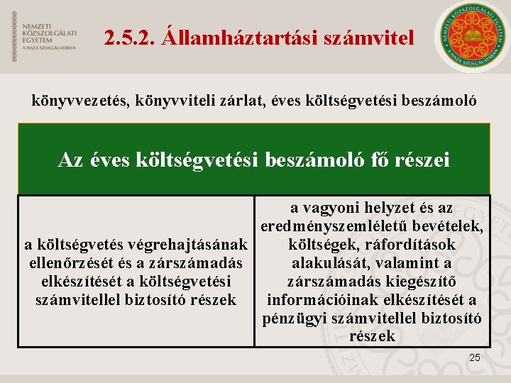 2. 5. 2. Államháztartási számvitel könyvvezetés, könyvviteli zárlat, éves költségvetési beszámoló Az éves költségvetési