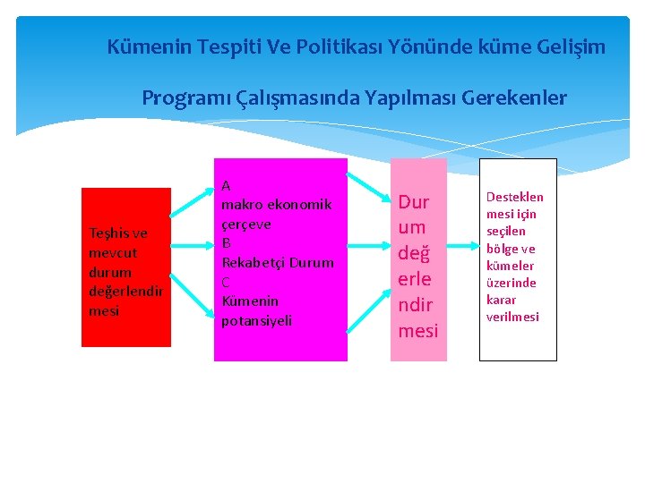 Kümenin Tespiti Ve Politikası Yönünde küme Gelişim Programı Çalışmasında Yapılması Gerekenler Teşhis ve mevcut