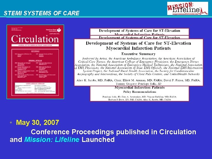 STEMI SYSTEMS OF CARE • May 30, 2007 Conference Proceedings published in Circulation and