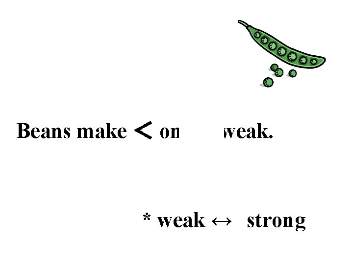 Beans make ＜ oni ＞ weak. * weak ↔　strong 