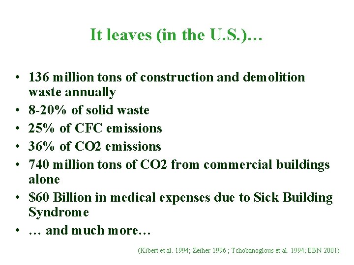 It leaves (in the U. S. )… • 136 million tons of construction and