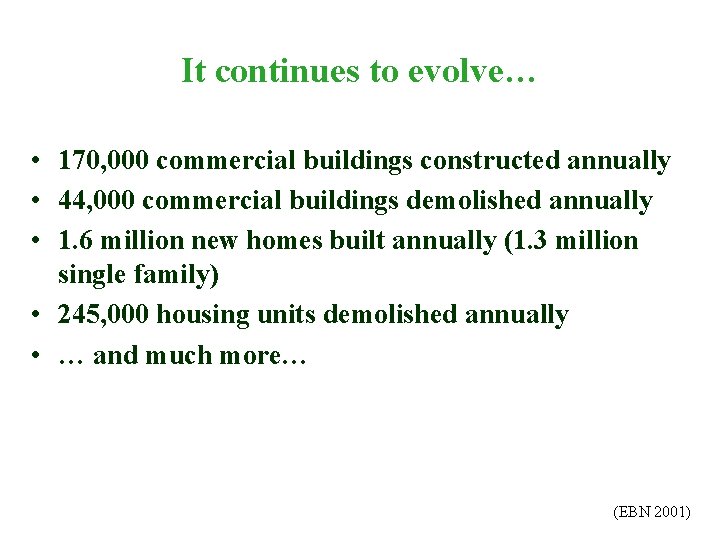 It continues to evolve… • 170, 000 commercial buildings constructed annually • 44, 000