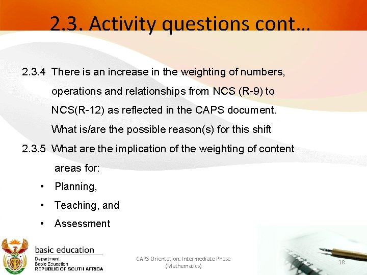 2. 3. Activity questions cont… 2. 3. 4 There is an increase in the