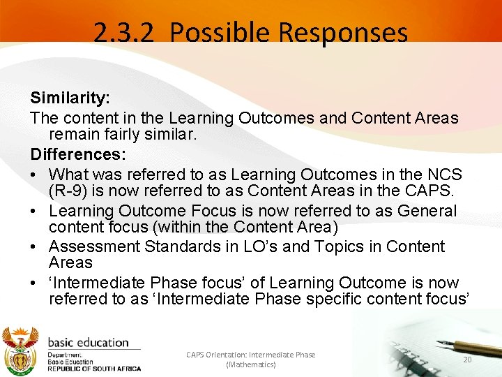 2. 3. 2 Possible Responses Similarity: The content in the Learning Outcomes and Content