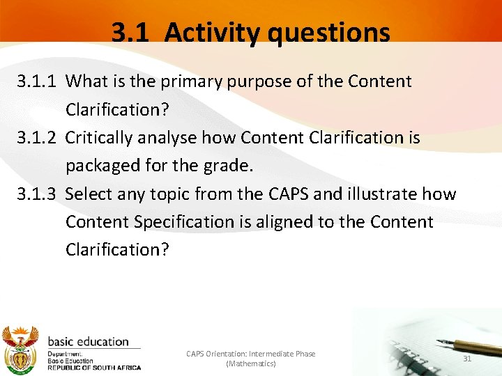 3. 1 Activity questions 3. 1. 1 What is the primary purpose of the