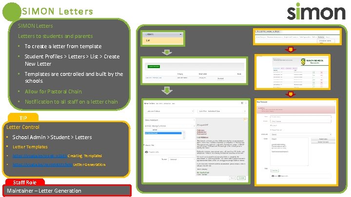 SIMON Letters to students and parents • To create a letter from template •
