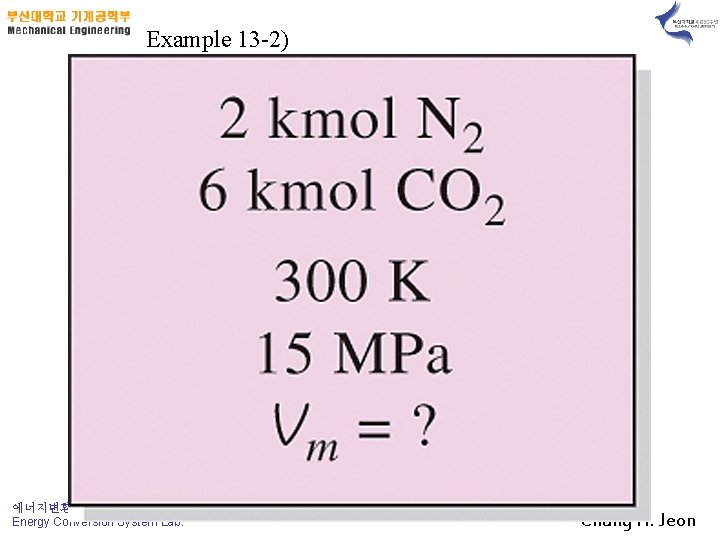 Example 13 -2) 에너지변환시스템연구실(ECOS) Energy Conversion System Lab. Chung H. Jeon 