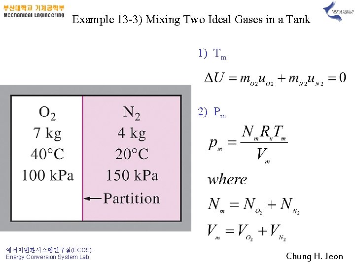 Example 13 -3) Mixing Two Ideal Gases in a Tank 1) Tm 2) Pm