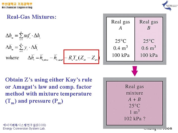 Real-Gas Mixtures: Obtain Z’s using either Kay’s rule or Amagat’s law and comp. factor