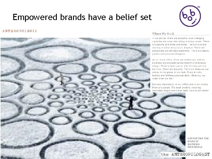 Empowered brands have a belief set SUPPORTING THE WORK OF INSPIRING INDIVIDUALS © 2012