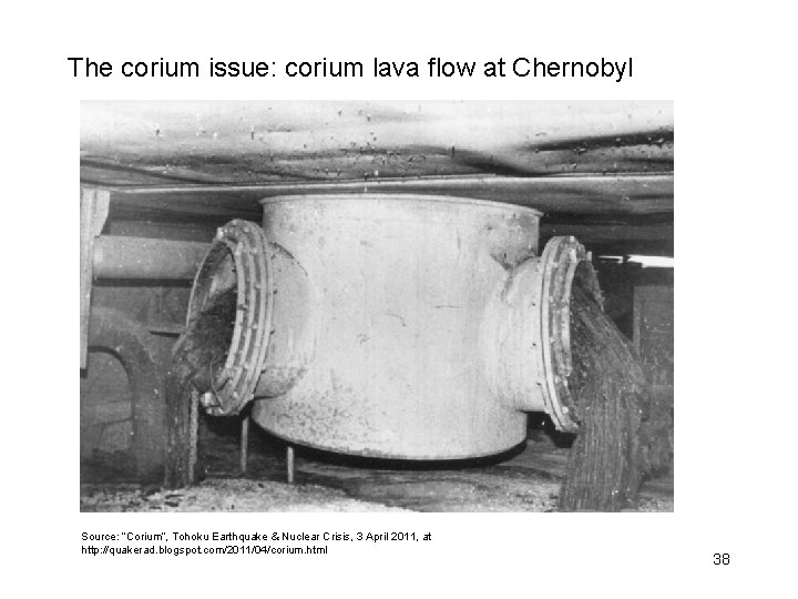 The corium issue: corium lava flow at Chernobyl Source: “Corium”, Tohoku Earthquake & Nuclear