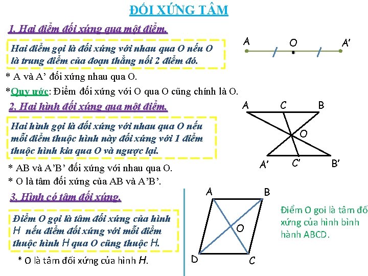 ĐỐI XỨNG T M 1, Hai điểm đối xứng qua một điểm. A Hai