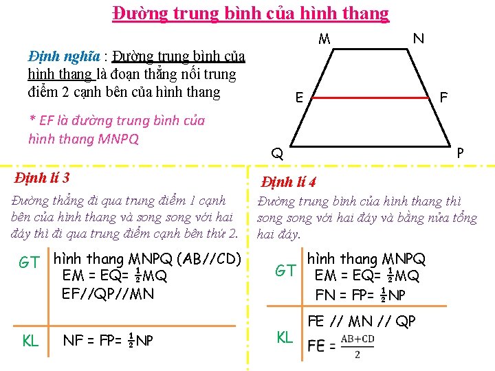 Đường trung bình của hình thang M Định nghĩa : Đường trung bình của