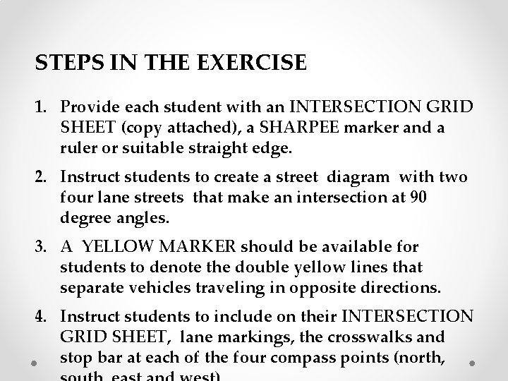 STEPS IN THE EXERCISE 1. Provide each student with an INTERSECTION GRID SHEET (copy