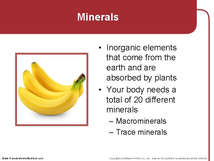 Minerals • Inorganic elements that come from the earth and are absorbed by plants