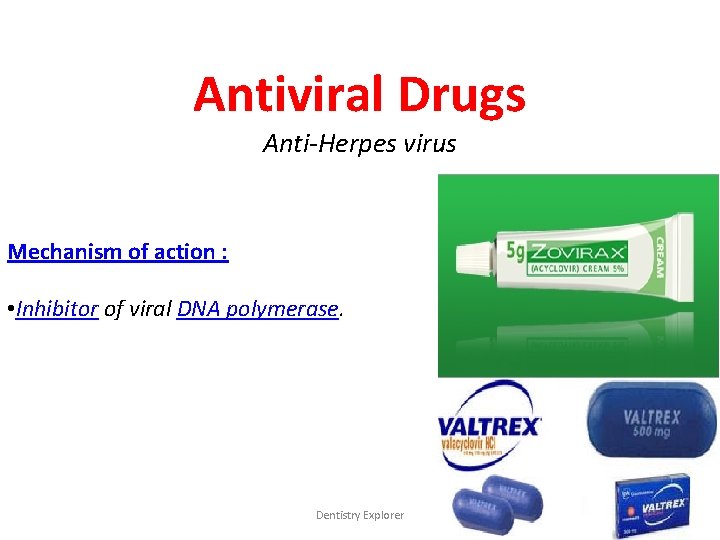 Antiviral Drugs Anti-Herpes virus Mechanism of action : • Inhibitor of viral DNA polymerase.