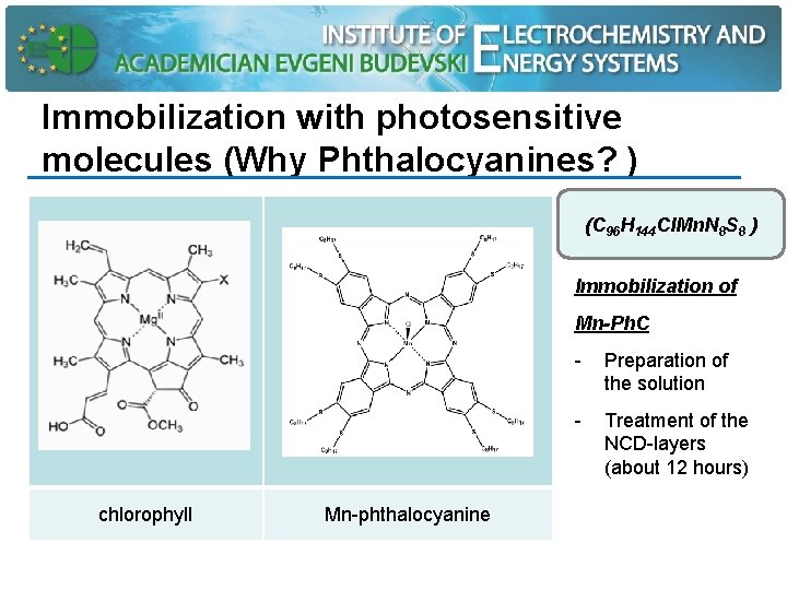 Immobilization with photosensitive molecules (Why Phthalocyanines? ) (C 96 H 144 Cl. Mn. N