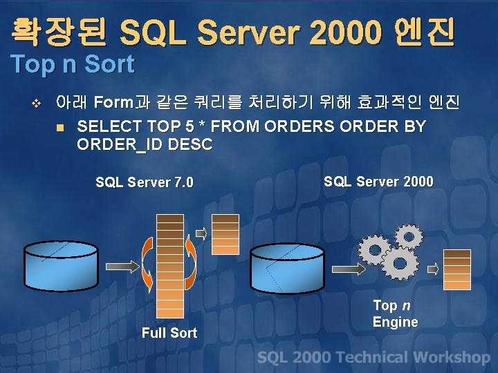 확장된 SQL Server 2000 엔진 Top n Sort v 아래 Form과 같은 쿼리를 처리하기