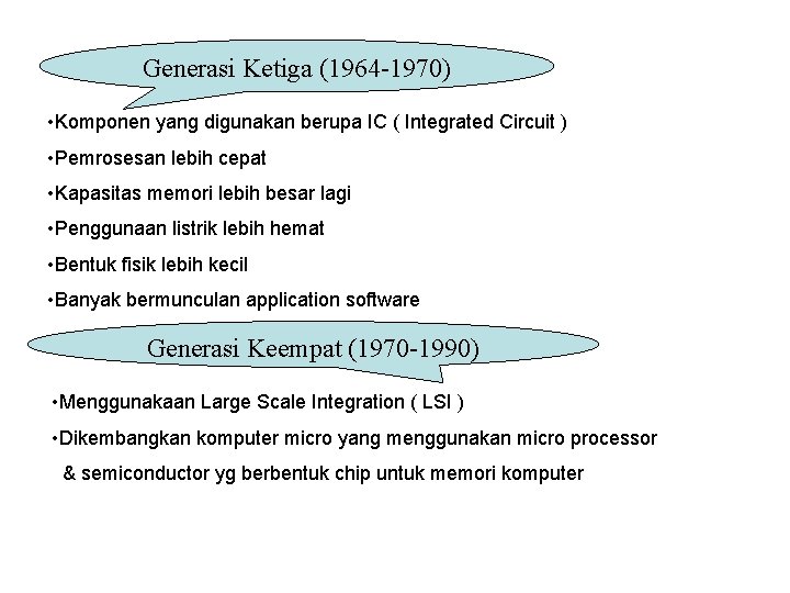 Generasi Ketiga (1964 -1970) • Komponen yang digunakan berupa IC ( Integrated Circuit )