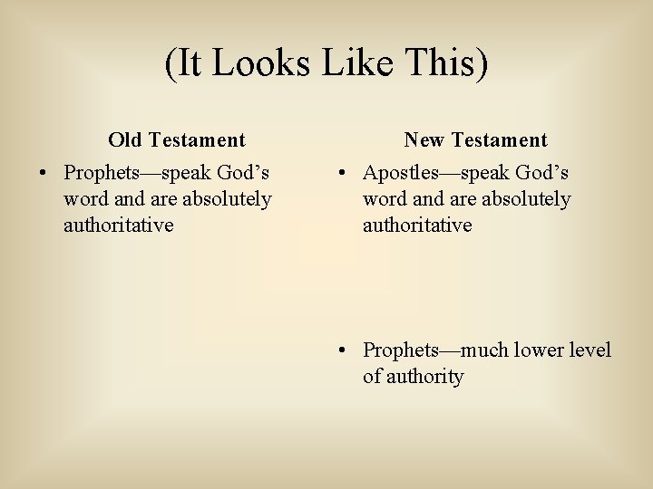 (It Looks Like This) Old Testament • Prophets—speak God’s word and are absolutely authoritative