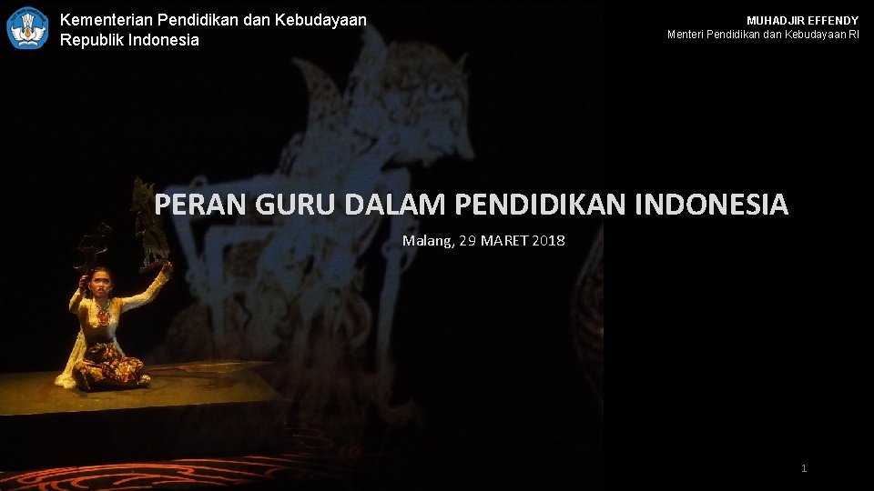 Kementerian Pendidikan dan Kebudayaan Republik Indonesia MUHADJIR EFFENDY Menteri Pendidikan dan Kebudayaan RI PERAN