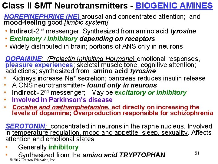 Class II SMT Neurotransmitters - BIOGENIC AMINES NOREPINEPHRINE (NE) arousal and concentrated attention; and Class II SMT Neurotransmitters - BIOGENIC AMINES NOREPINEPHRINE (NE) arousal and concentrated attention; and