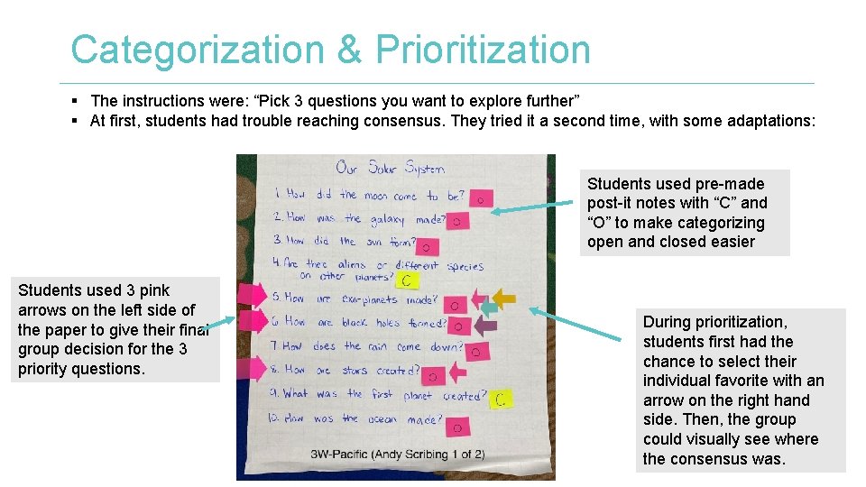 Categorization & Prioritization § The instructions were: “Pick 3 questions you want to explore