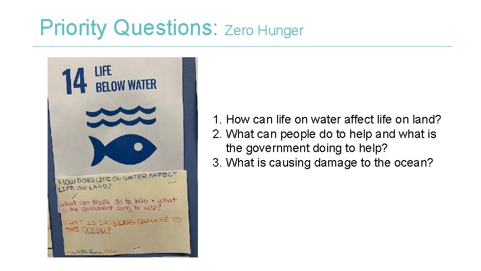 Priority Questions: Zero Hunger 1. How can life on water affect life on land?