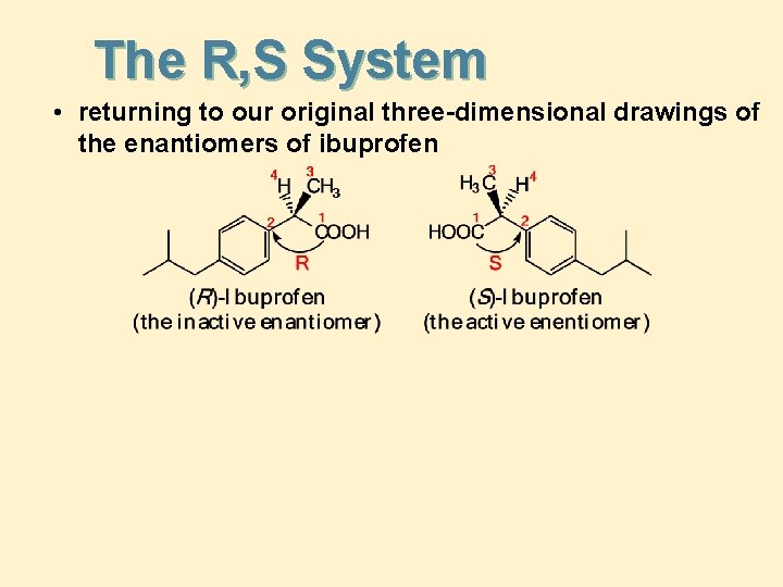 The R, S System • returning to our original three-dimensional drawings of the enantiomers