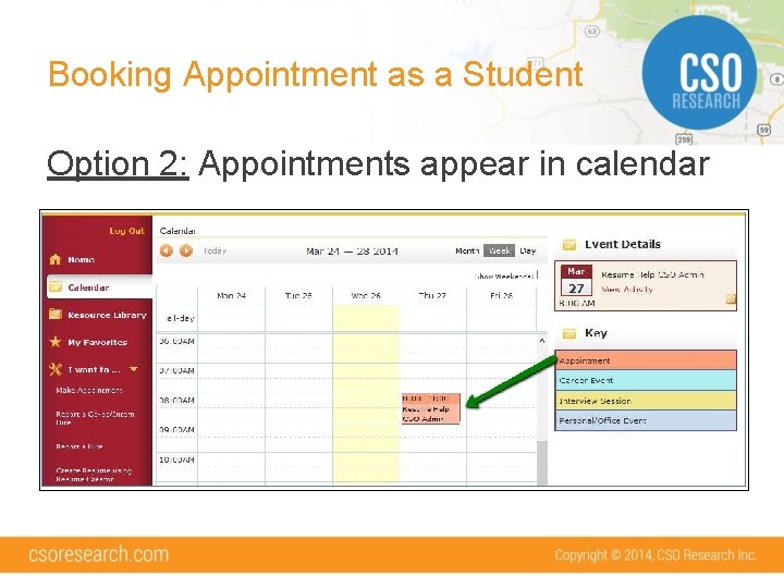 Booking Appointment as a Student Option 2: Appointments appear in calendar 