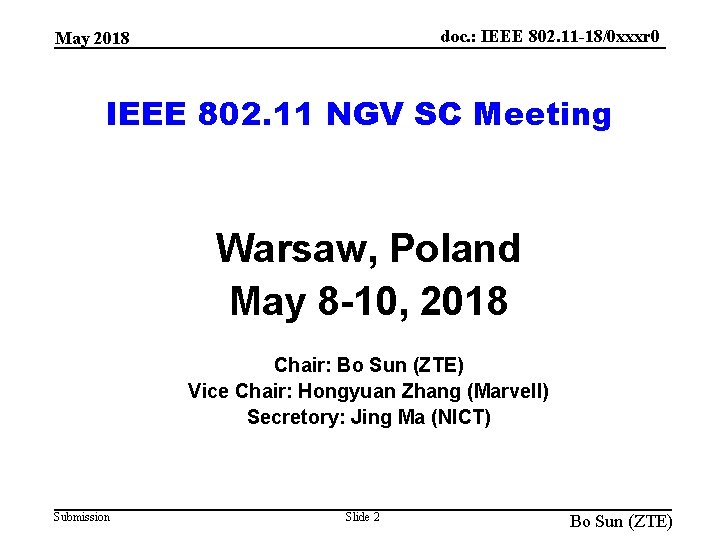 doc. : IEEE 802. 11 -18/0 xxxr 0 May 2018 IEEE 802. 11 NGV