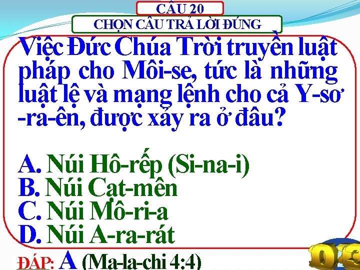 C U 20 CHỌN C U TRẢ LỜI ĐÚNG Việc Đức Chúa Trời truyền