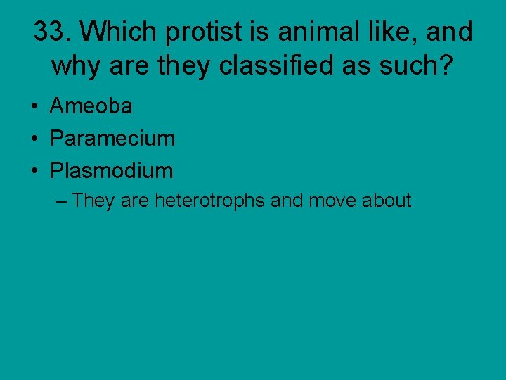 33. Which protist is animal like, and why are they classified as such? •