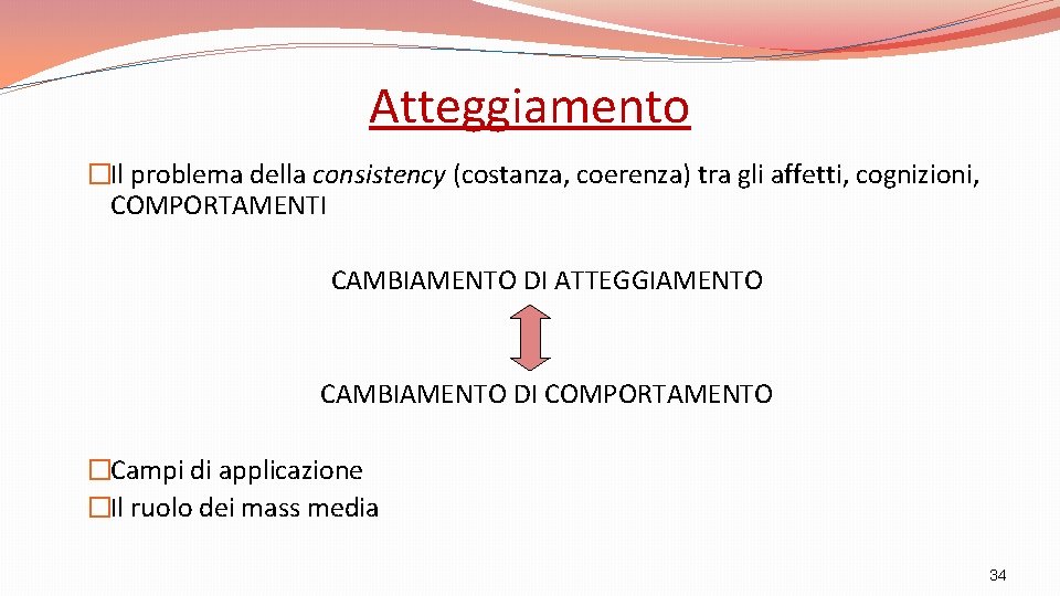 Atteggiamento �Il problema della consistency (costanza, coerenza) tra gli affetti, cognizioni, COMPORTAMENTI CAMBIAMENTO DI