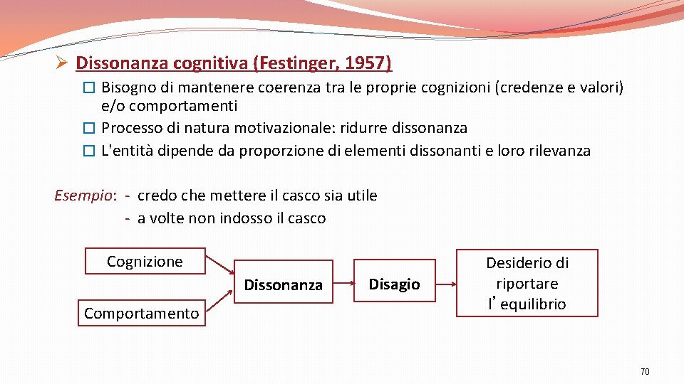 Ø Dissonanza cognitiva (Festinger, 1957) � Bisogno di mantenere coerenza tra le proprie cognizioni