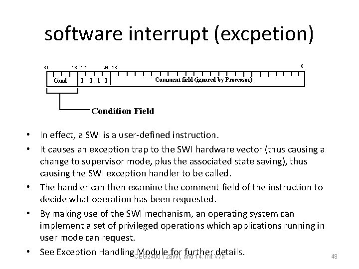 software interrupt (excpetion) 31 28 27 Cond 1 0 24 23 1 1 1