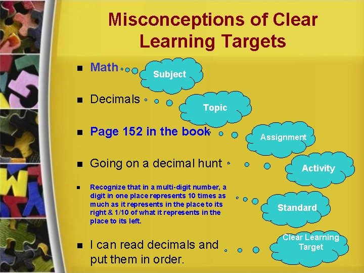 Misconceptions of Clear Learning Targets n Math n Decimals n Page 152 in the