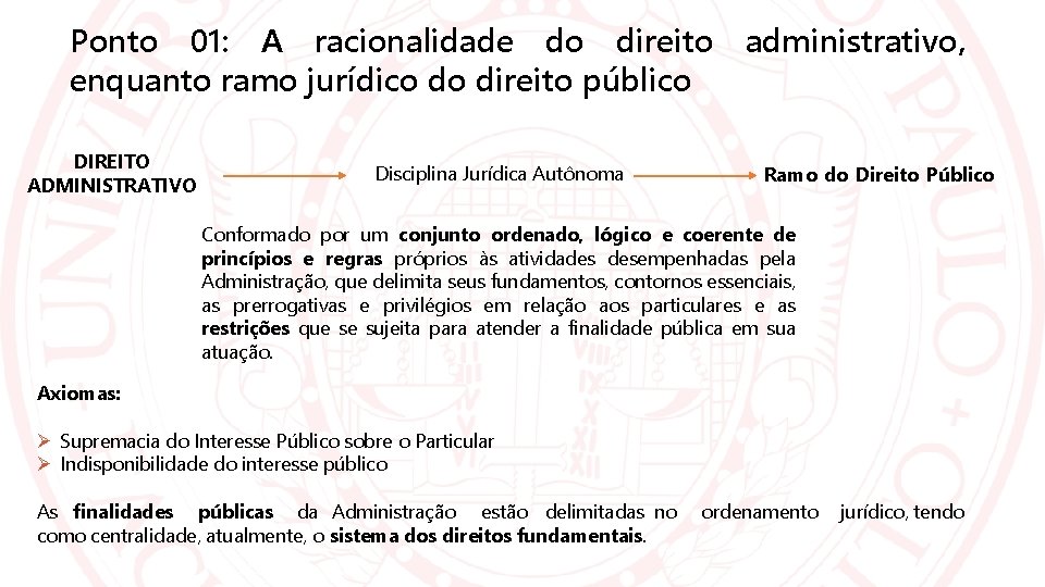 Ponto 01: A racionalidade do direito administrativo, enquanto ramo jurídico do direito público DIREITO