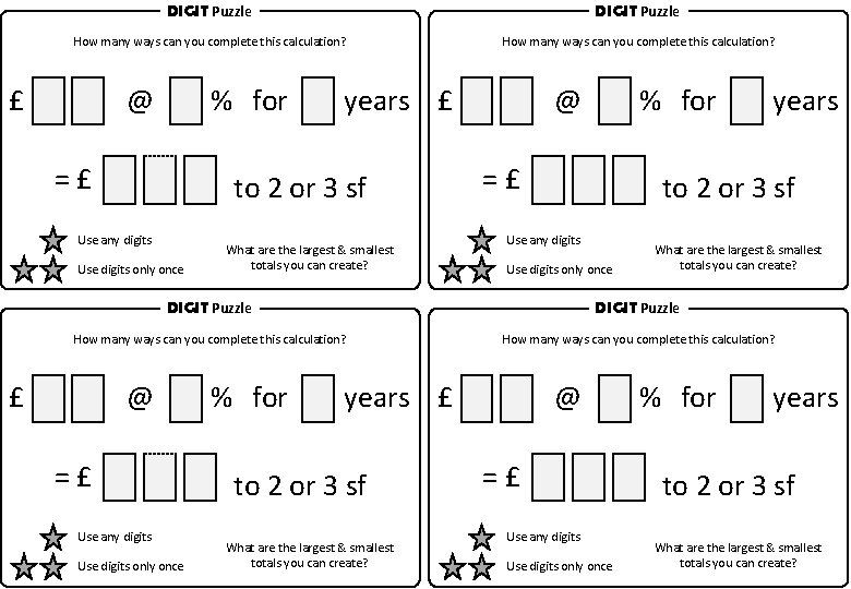 DIGIT Puzzle How many ways can you complete this calculation? £ @ % for