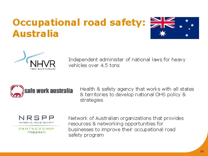 Occupational road safety: Australia Independent administer of national laws for heavy vehicles over 4.