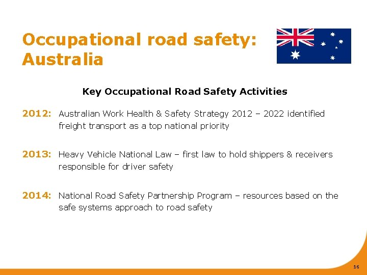 Occupational road safety: Australia Key Occupational Road Safety Activities 2012: Australian Work Health &