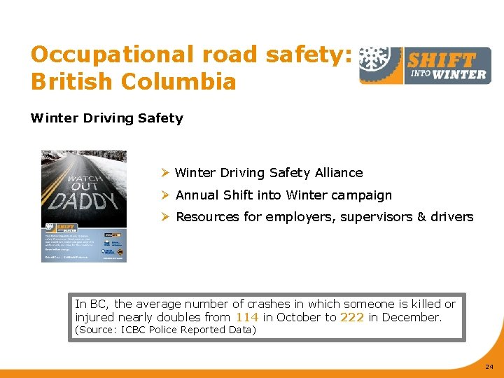 Occupational road safety: British Columbia Winter Driving Safety Ø Winter Driving Safety Alliance Ø