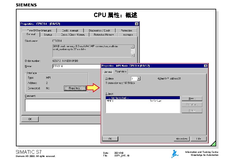 CPU 属性：概述 SIMATIC S 7 Siemens AG 2000. All rights reserved. Date: File: 2021/3/9